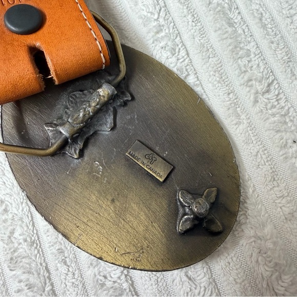 Vintage Brass Buckle Alberta Transportation & Western Belt - Picture 3 of 6